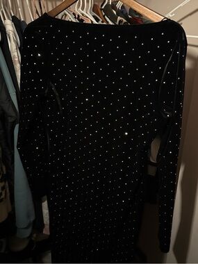 H&M Black Velvet Long-Sleeve Dress with Crystal Studs